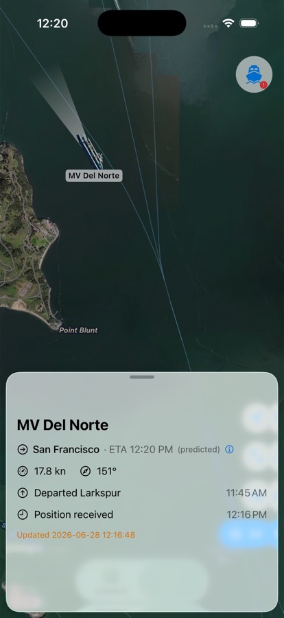 Ferry SF live map on iPhone
